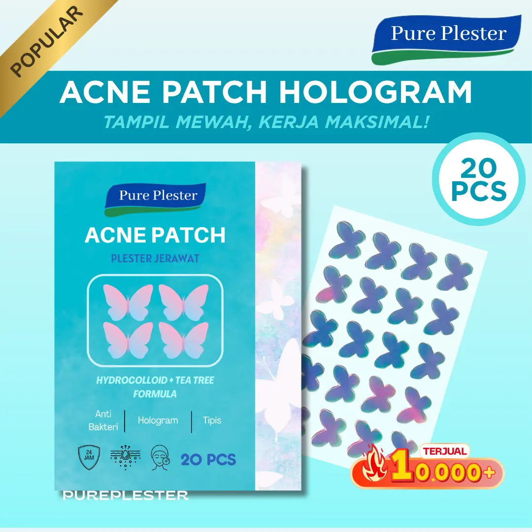 ￼Pure Plester Acne Patch Hologram 20 Pcs / Plester Jerawat Pagi dan Malam - Ultra Thin Hidrokoloid Kupu Kupu