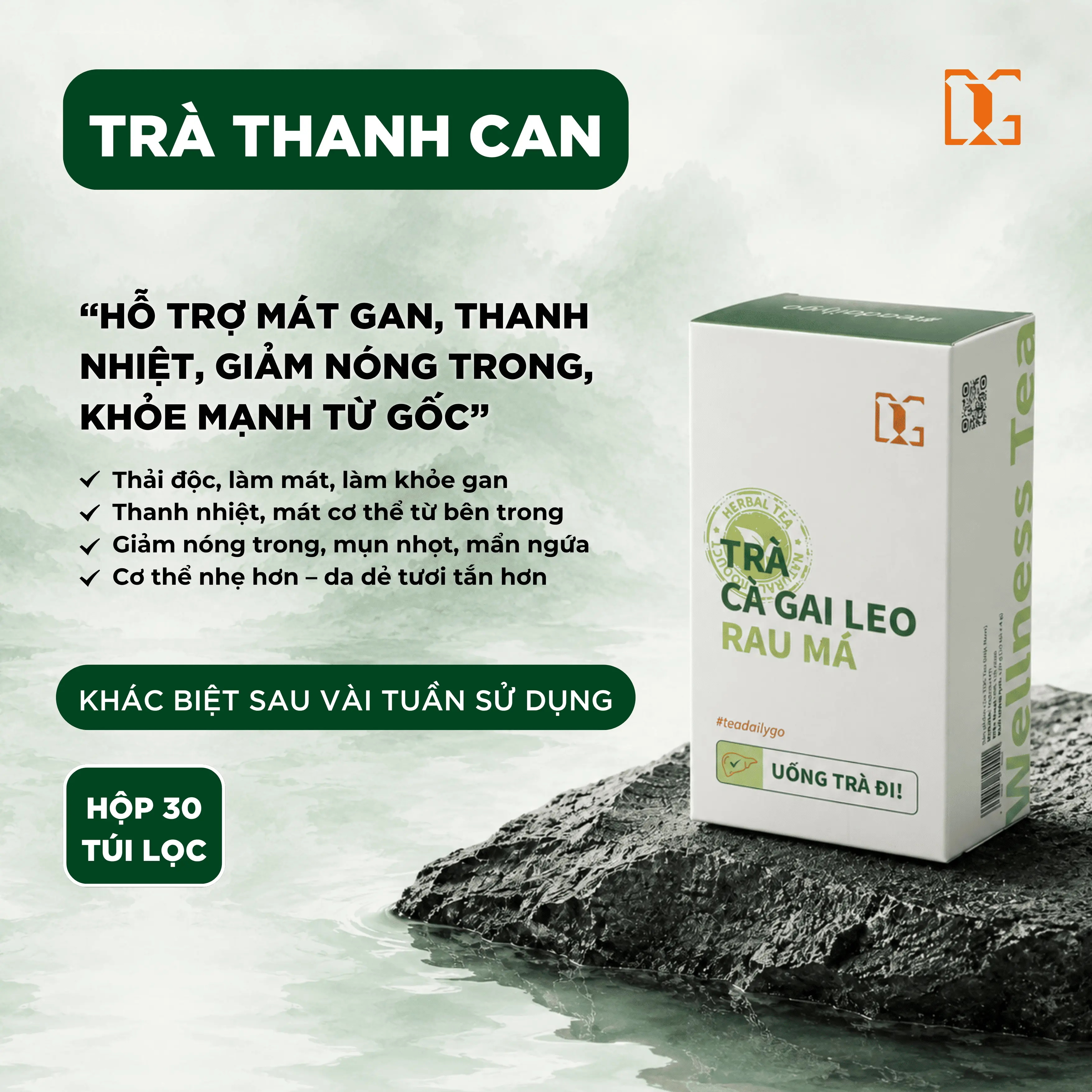 Trà Cà Gai Leo Rau Má Hộp 30 Túi Lọc To Hỗ Trợ Thanh Nhiệt Mát Gan, Giảm Nóng Trong TDG TEA (TL01)