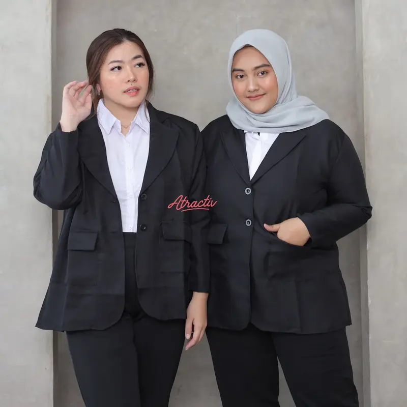 ATRACTIV Blazer Formal Jumbo Wanita LD150 Blazer Wanita Jumbo Oversize LD120 LD130 LD145 LD150 Jas Kantor Kerja Tebal Baju Hitam 3