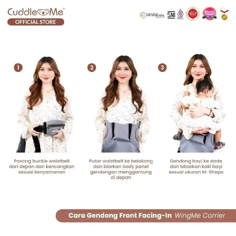 Gendongan Bayi CUDDLEME WINGME Carrier Premium Gendongan Depan Newborn SSC M Shape Hipseat Adjustable 5 Posisi 3