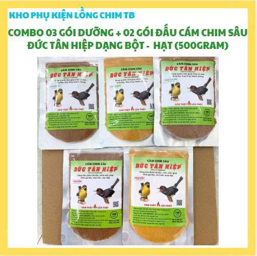 COMBO 03 GÓI DƯỠNG + 02 GÓI ĐẤU CÁM CHIM SÂU HUÝT CÔ ĐỨC TÂN HIỆP DẠNG HẠT & BỘT 100GRAM GÓI BAO BÌ MỚI