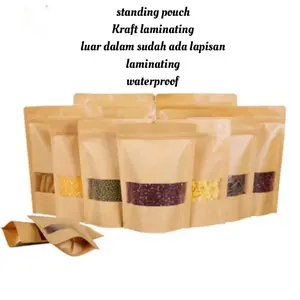 10pcs Standing Pouch Craft White Brown dengan Klip Penutup untuk Kopi, Makanan, Granola, Keripik, dan Masker Bubuk