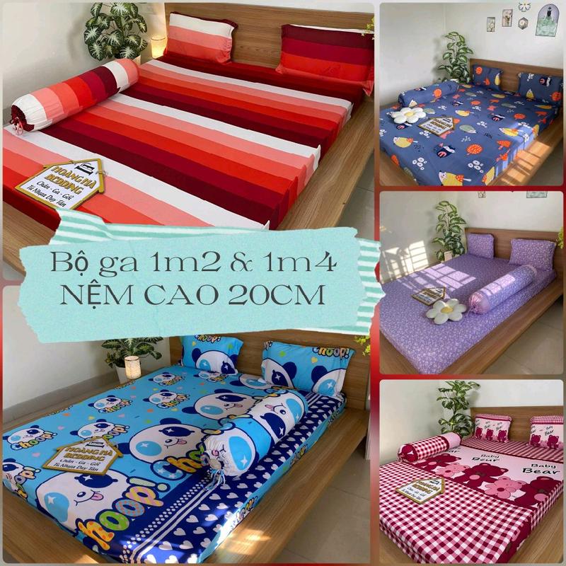 Bộ ga 4 món size 1M2 & 1M4 NỆM CAO 20CM chất thun lạnh Hàn Quốc, gồm 1 ga, 2 vỏ nằm và 1 vỏ ôm