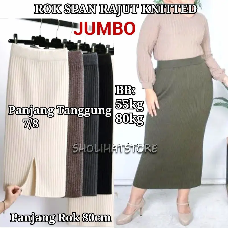 ROK SPAN RAJUT 7/8 JUMBO XXL XXXL / ROK SPAN KNITTED BB 50 60 70 80 90 KG / ROK SPAN RAJUT PENDEK JUMBO / ROK SPAN RIB RAJUT KNIT PENDEK / ROK SPAN RAJUT KNITTED / MAXI SKIRT JUMBO PENDEK DI ATAS MATA KAKI / SABBY SKIRT LOOK (PETITE SIZE TO PLUS SIZE