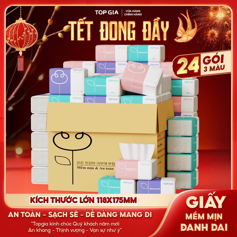   GIẤY LỤA  Thùng 24 gói giấy 3 màu TOPGIA chính hãng - Khăn giấy tiện lợi 4 lớp mềm mịn - giấy rút cao cấp  Đạt Chuẩn Bộ Công Thương Top Gia HCM F0100 