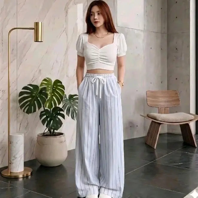 Stripe pants - celana panjang wanita Baggy motif garis - cocok untuk kuliah kerja dan harian - everyday pants