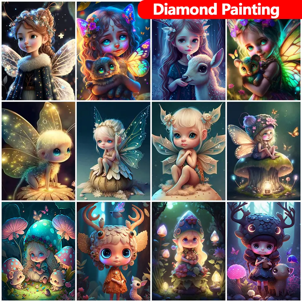 Diamond Painting Mosaic 5D Girl Fairy  Butterfly Elf Cross Stitch Embroidery