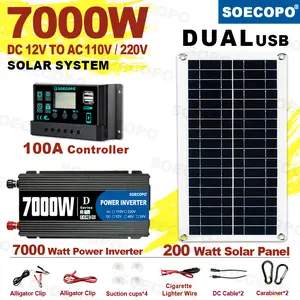 7000W Solar System Kit 12V To 110V/220V Off-Grid Inverter System 100A Controller 200W Panel for Home/Camping Backup CE FCC