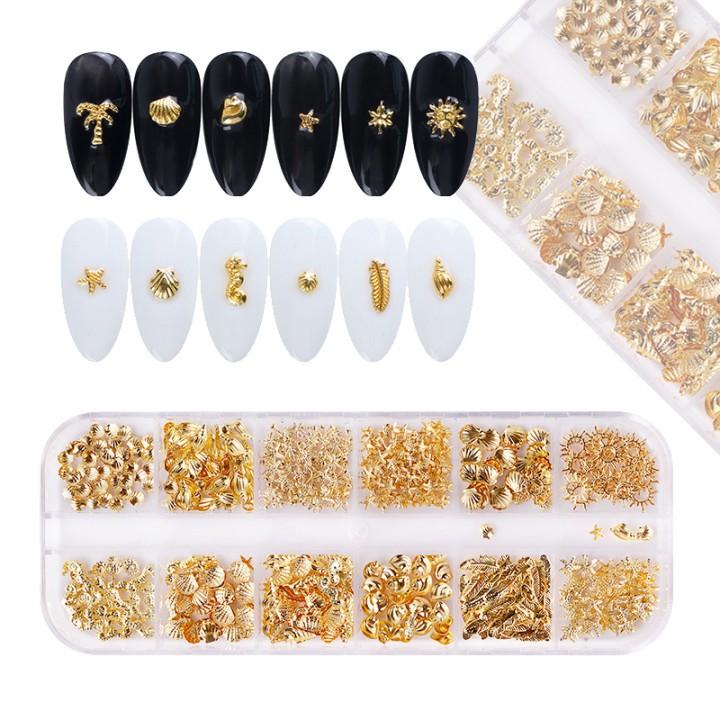 Đồ Trang Trí Móng Tay Nghệ Thuật Vàng, Thiết Kế Làm Móng, Vỏ Sò Biển, Sao Biển, Đinh Tán Kim Loại, Đầu, Tiệm Làm Móng, Phụ Kiện Tự Làm Tại Nhà, Hộp Đựng