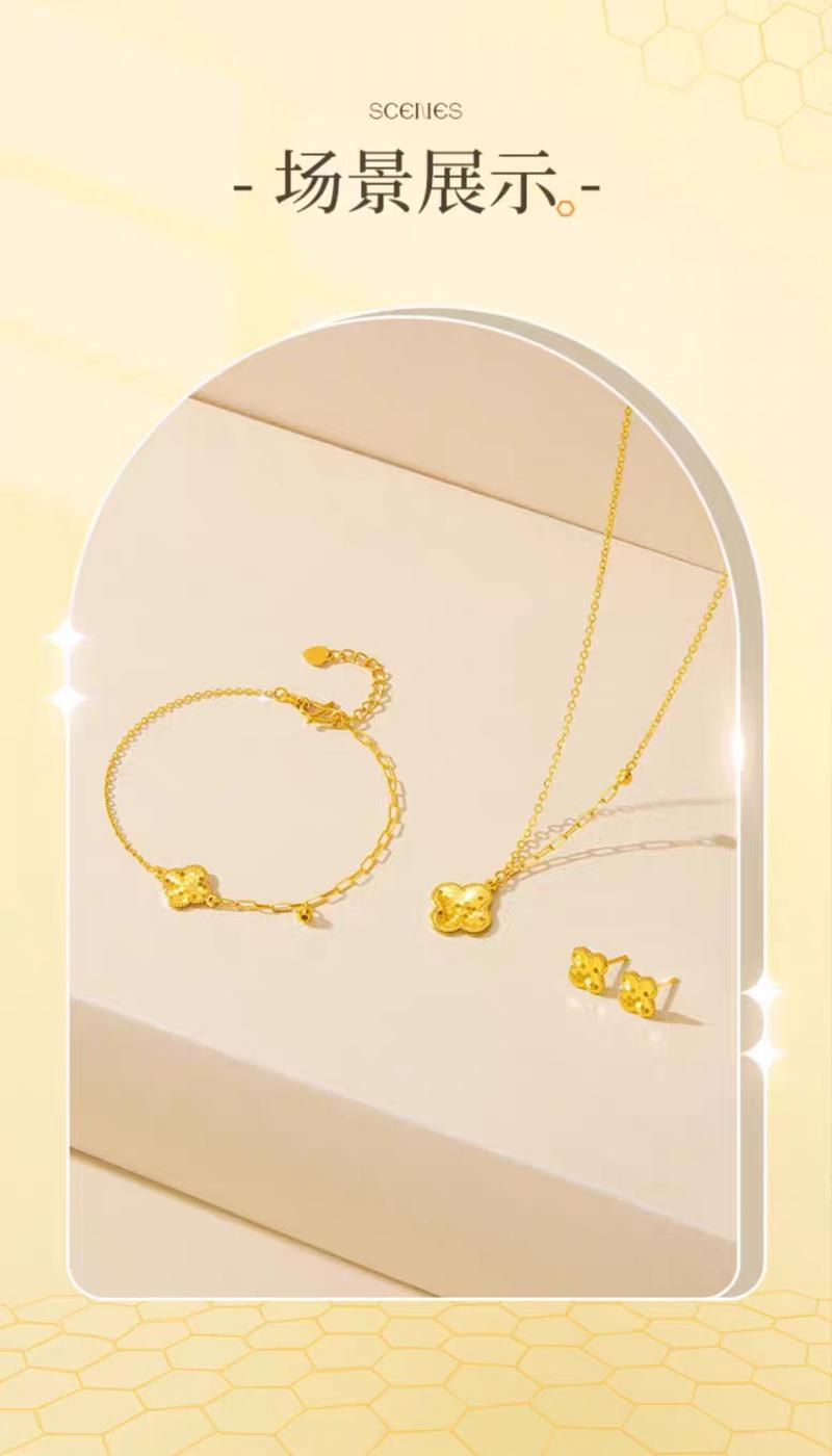 Product Introduction of 【Pre-order】Au999 Pure Gold 24K Shining Clover Fish-scales Daily Fashion Jewelry Earrings 7