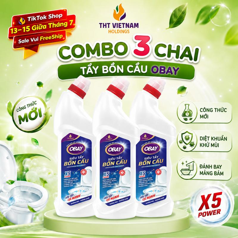 [COMBO 3 CHAI] Siêu Tẩy Bồn Cầu Obay 900ml, Công Thức Mới, Diệt Khuẩn Khử Mùi, Đánh Bay Mảng Bám, Làm Sạch Toilet