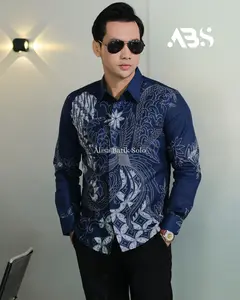 ALISA BATIK SOLO slimfit rakabumi navy kemeja baju pakaian batik atasan cowok pria casual formal kantor kondangan Dewasa Katun