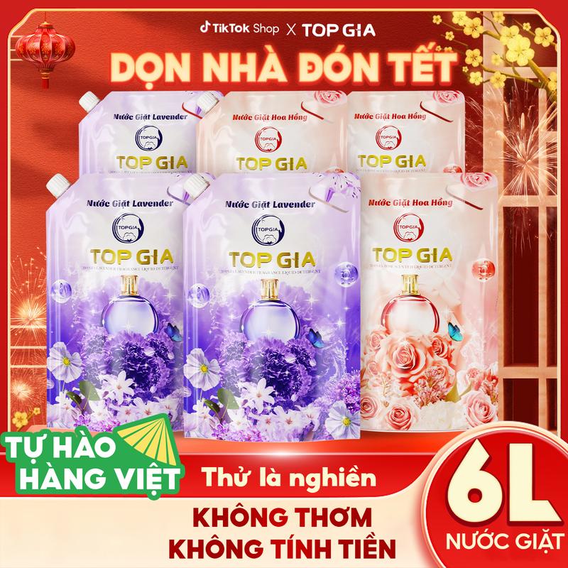 KEY COMBO 6l Combo 6 Lít – 6 Túi Nước Giặt & Xả Vải TopGia Hương Hoa Oải Hương & Hoa Hồng Giặt sạch quần áo kháng khuẩn làm mềm vải và lưu hương bền lâu 1L SẢN XUẤT TẠI VIỆT NAM bta
