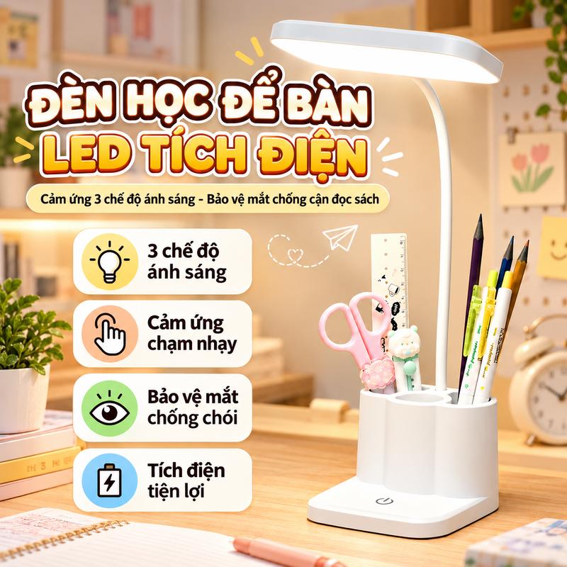 Đèn Học Để Bàn ARTNEXTECH Có Nút Cảm Ứng Kèm 3 Chế Độ Ánh Sáng Phù Hợp Bảo Vệ Mắt, Nhựa ABS An Toàn