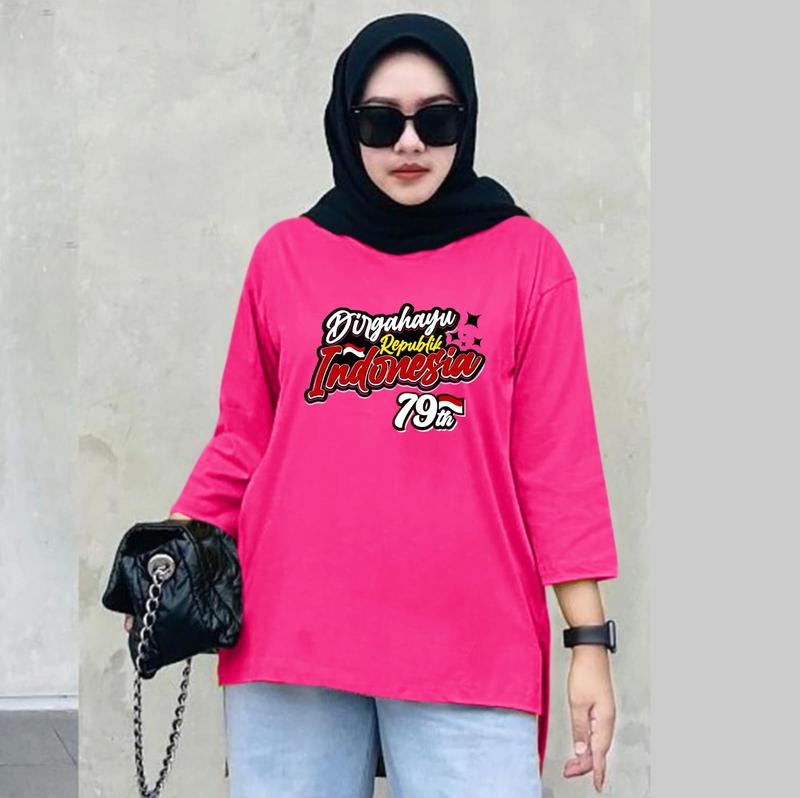 Atasan Oversize Kemerdekaan NKRI Lengan 7/8 / Atasan HUT RI 79 th 2024 / Kaos Seragam Agustusan Kekinian Murah Wanita Baju 3