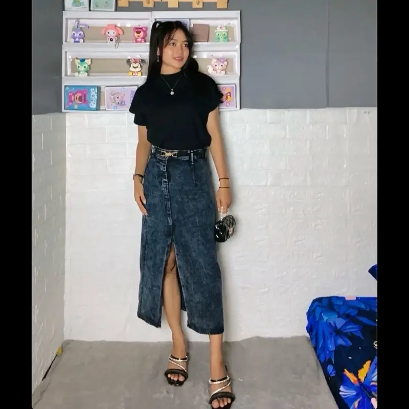 Rok Jeans hw 7/9 belah samping - rok jeans wanita - rok jeans black snow 2