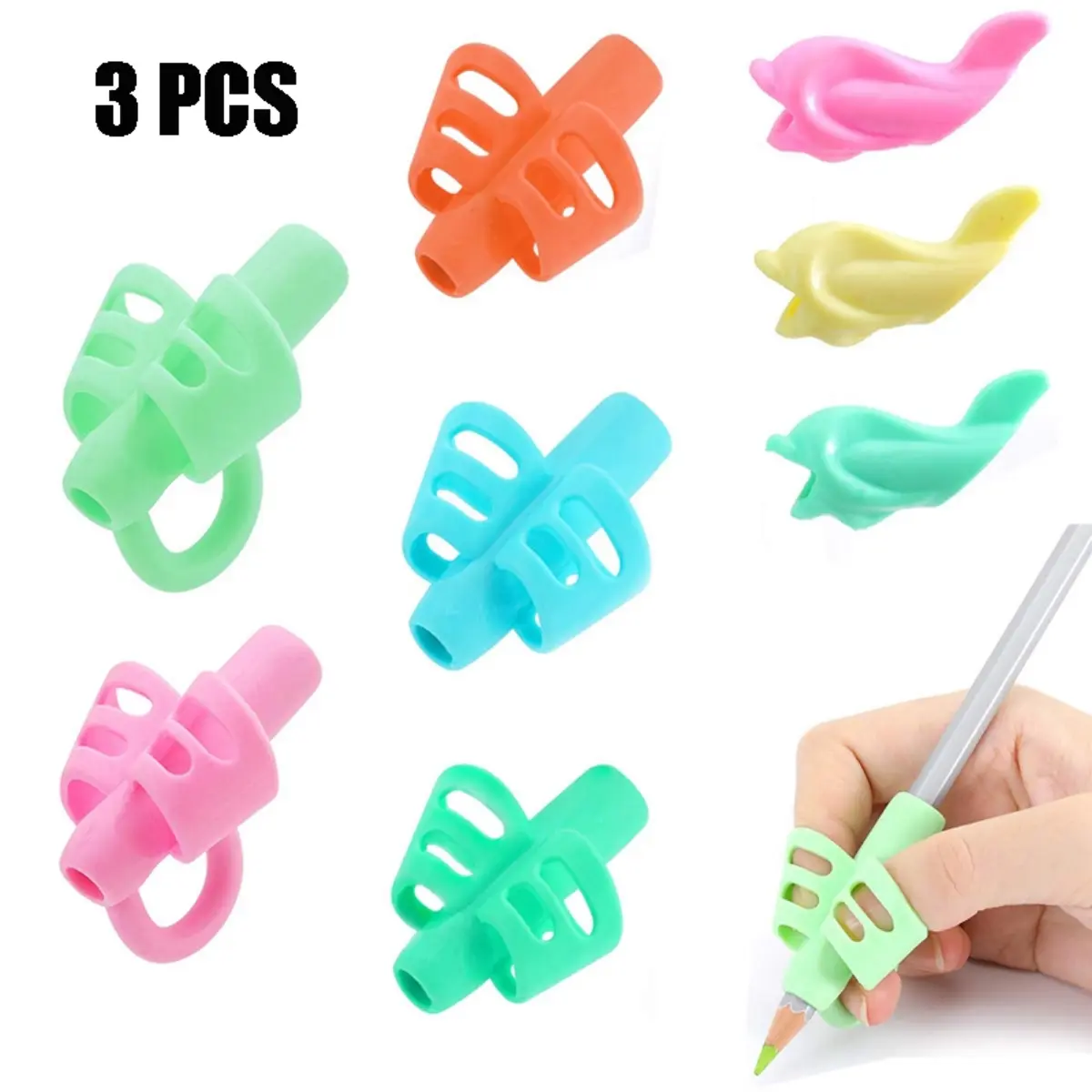 Hộp Đựng Bút Silicon Cho Trẻ Em, 3 Cái, 2 / 3 Ngón Tay Cầm, Hộp Đựng Bút Chì, Dụng Cụ Giúp Học Viết