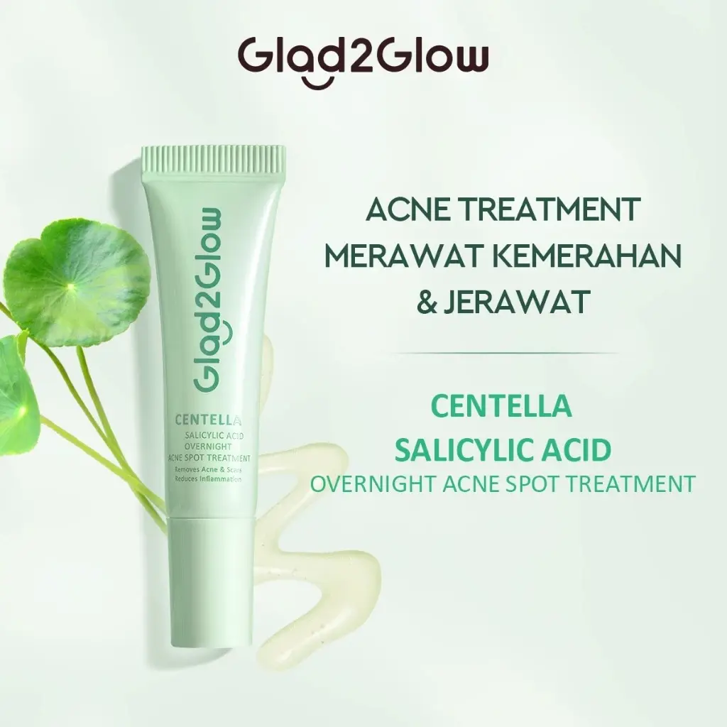 Glad2Glow Salicylic Acid Overnight Acne Spot Cream Treatment 5g with Centella | Obat Jerawat Salep Jerawat Acne Gel Anti Acne Cream