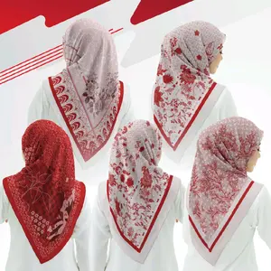 Hijab Segi Empat Voal Motif Lasercut Merah Putih 17Agustus Bandera cuci kering yl mauve