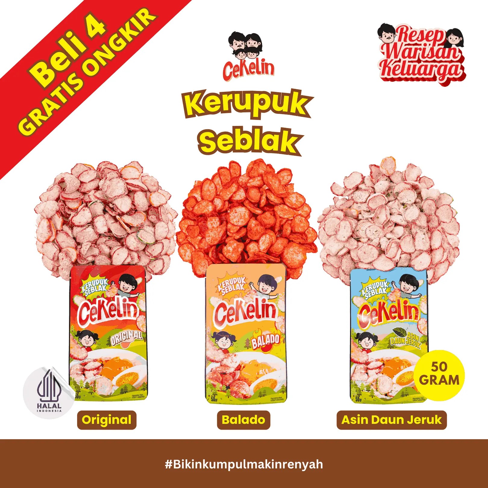 CEKELIN Cemilan Kerupuk Seblak - Isi 50gr  Beli 4 Gratis Ongkir Snack