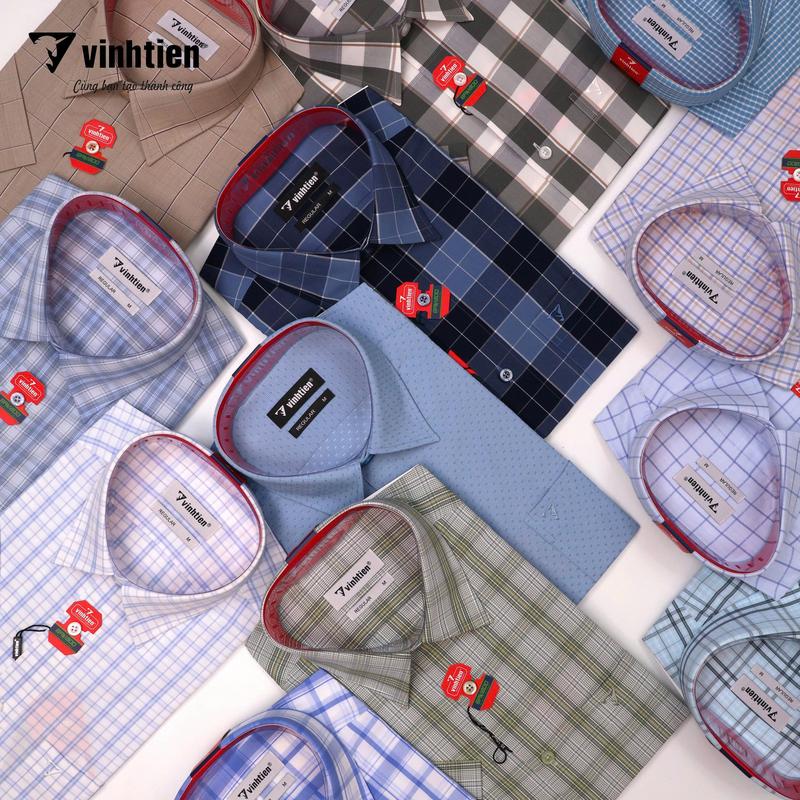 Áo Sơ Mi Nam Vĩnh Tiến Ngắn Tay Sọc Caro Vạt Bầu Form Regular 365 - Nhiều Màu