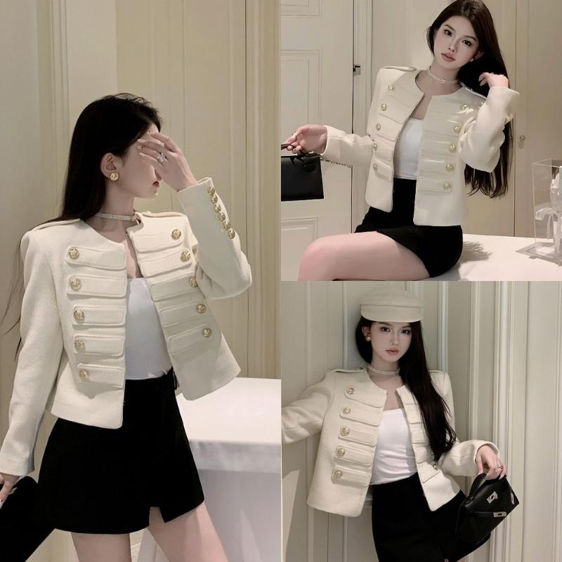 Áo Khoác Dạ Dáng Ngắn Tay Đính Cúc Sang Chảnh May 2 Lớp Có Đệm Vai Phối Hàng Khuy Cúc Tròn HA315 HMStyle