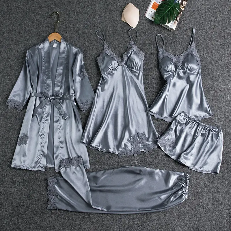SS Baju Tidur PIYAMA SET SEXY KIMONO 5IN1/BAJU TIDUR SATIN WANITA/BAJU TIDUR SEXY/LINGERIE SET KIMONO/DRESS SEXY/PIYAMA 2IN1 Celana
