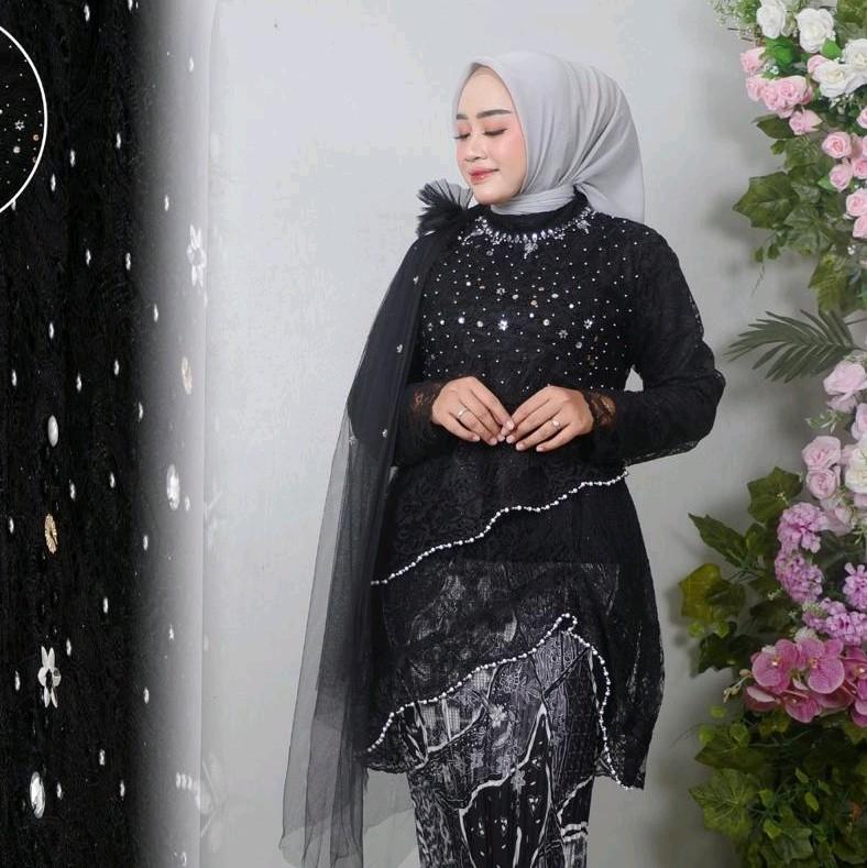 Atasan Kebaya Brokat Selena Payet Slendang Tille Polos Baju Pesta Wisuda rok kebaya 0