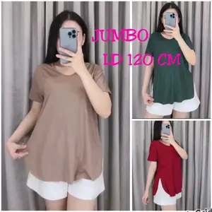Kaos Jumbo V-NECK Oversize Lengan PENDEK /KAOS Wanita Polos Model Oval - Super Soft Spandex Halus Lembut Melar