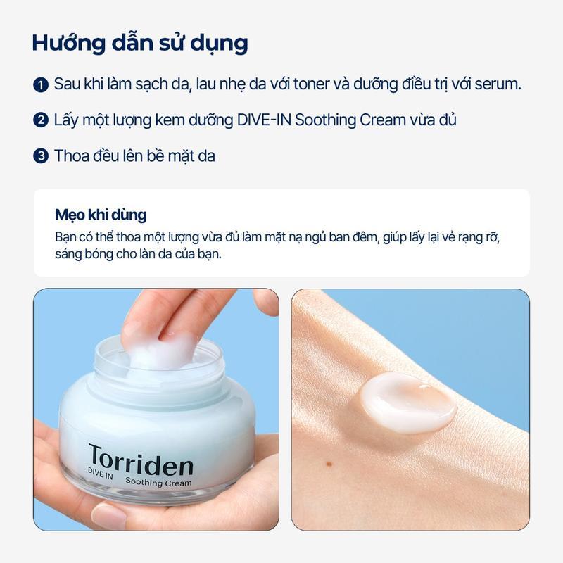Kem Dưỡng Torriden Làm Dịu Mát, Dưỡng Ẩm Da 100ml DIVE-IN Low Molecular Hyaluronic Acid Soothing Cream | HASAKI BEAUTY 2