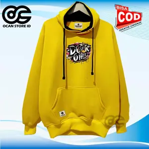Jaket Hoodie Cewek Cowok Warna Kuning Kenari Motif Sablon Duck off Bahan Katun Flecee Brand Lokal Kota bandung Fleece Keren Unisex Distro