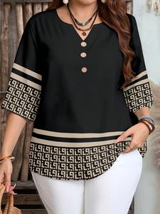 Camisa casual de mujer vintage con botones delanteros y manga corta, estilo bohemio veraniego, moda para vacaciones en el campo, blusa de mujer de talla grande