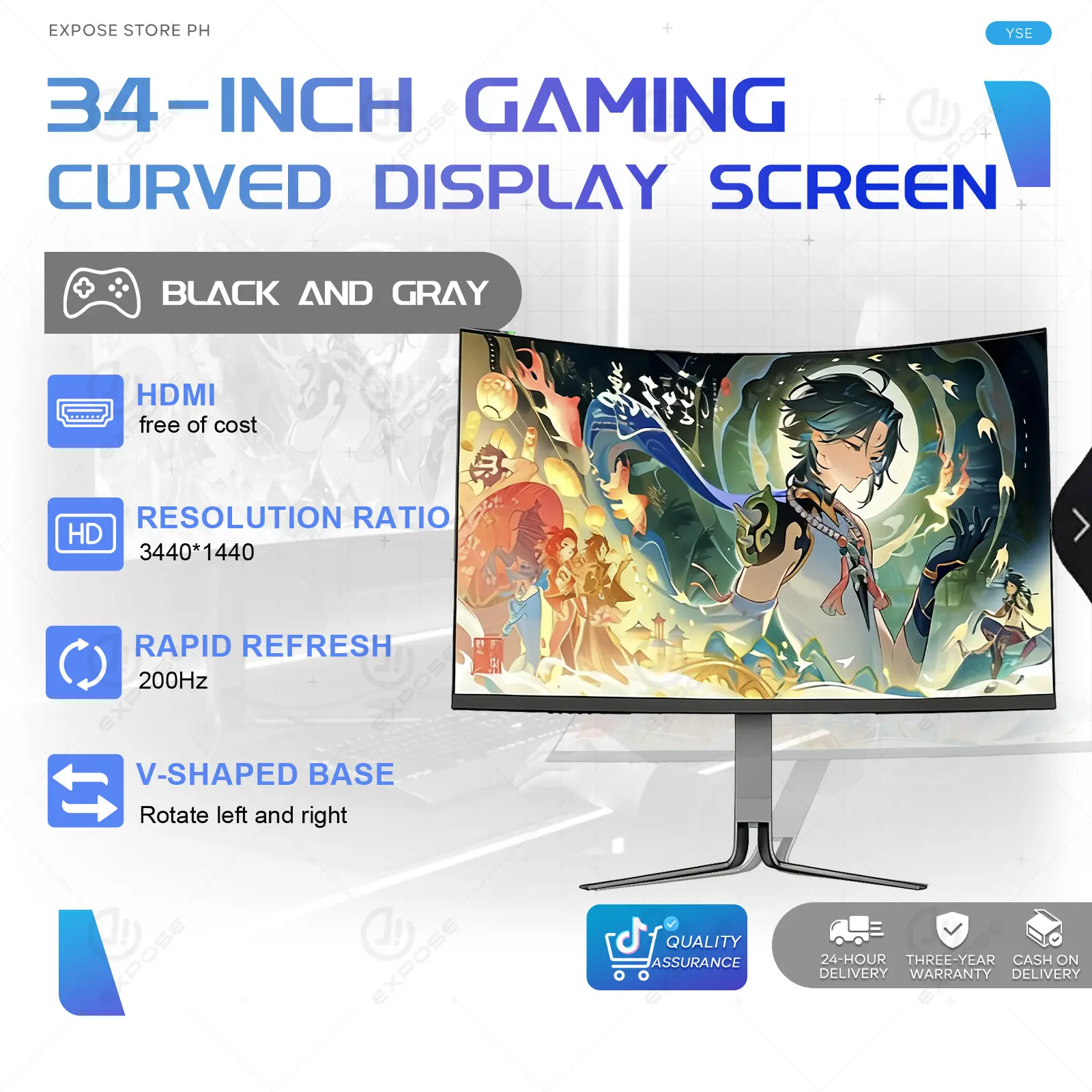 Expose 34-inch Gaming Curved Monitor 4K 200Hz IPS Display Adjustable ...