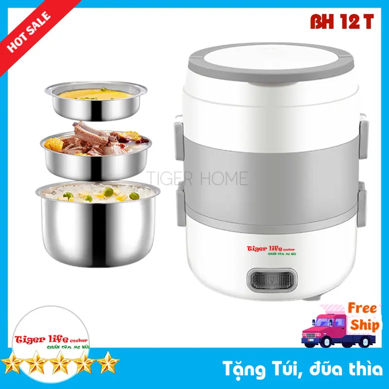 Hộp Cơm cắm điện CAO CẤP Hâm và Nấu cơm Inox 3 Tầng, Hộp cơm cắm điện Làm Nóng Siêu Tốc model HC1 Tặng Full đồ 2