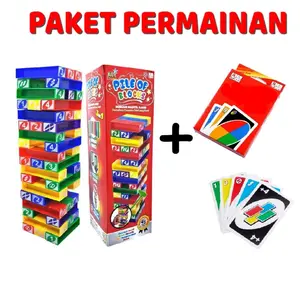 MAINAN ANAK-ANAK BALOK SUSUN 3 IN 1 PERMAINAN ANAK Games Uno Stacko Pile of Blocks Mainan Strategi Konsentrasi Plastik SNI Aman Simple Colorful Mengenalkan Warna Anak