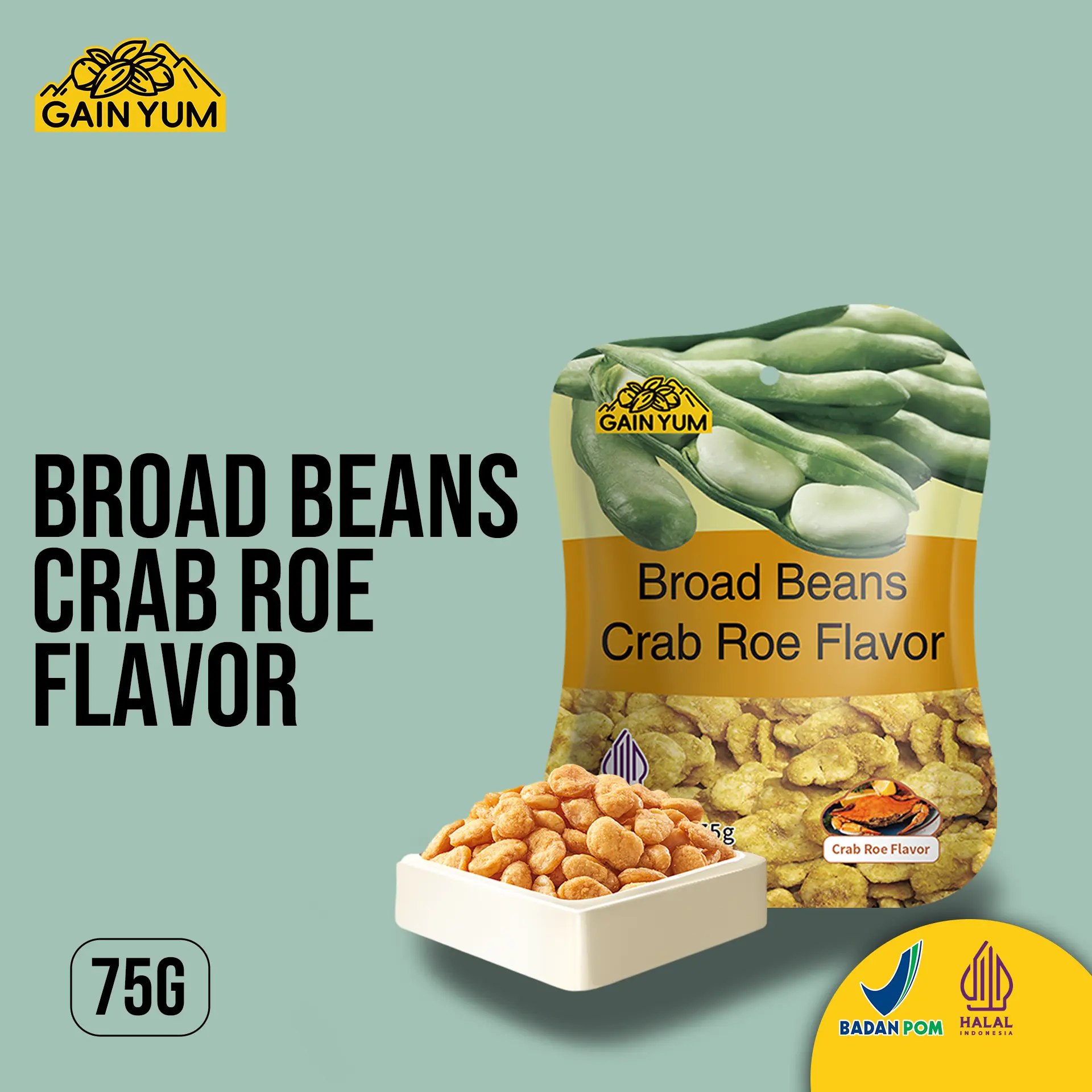 Gain Yum Snack - Kacang Koro Rasa Telur Kepiting 75G
