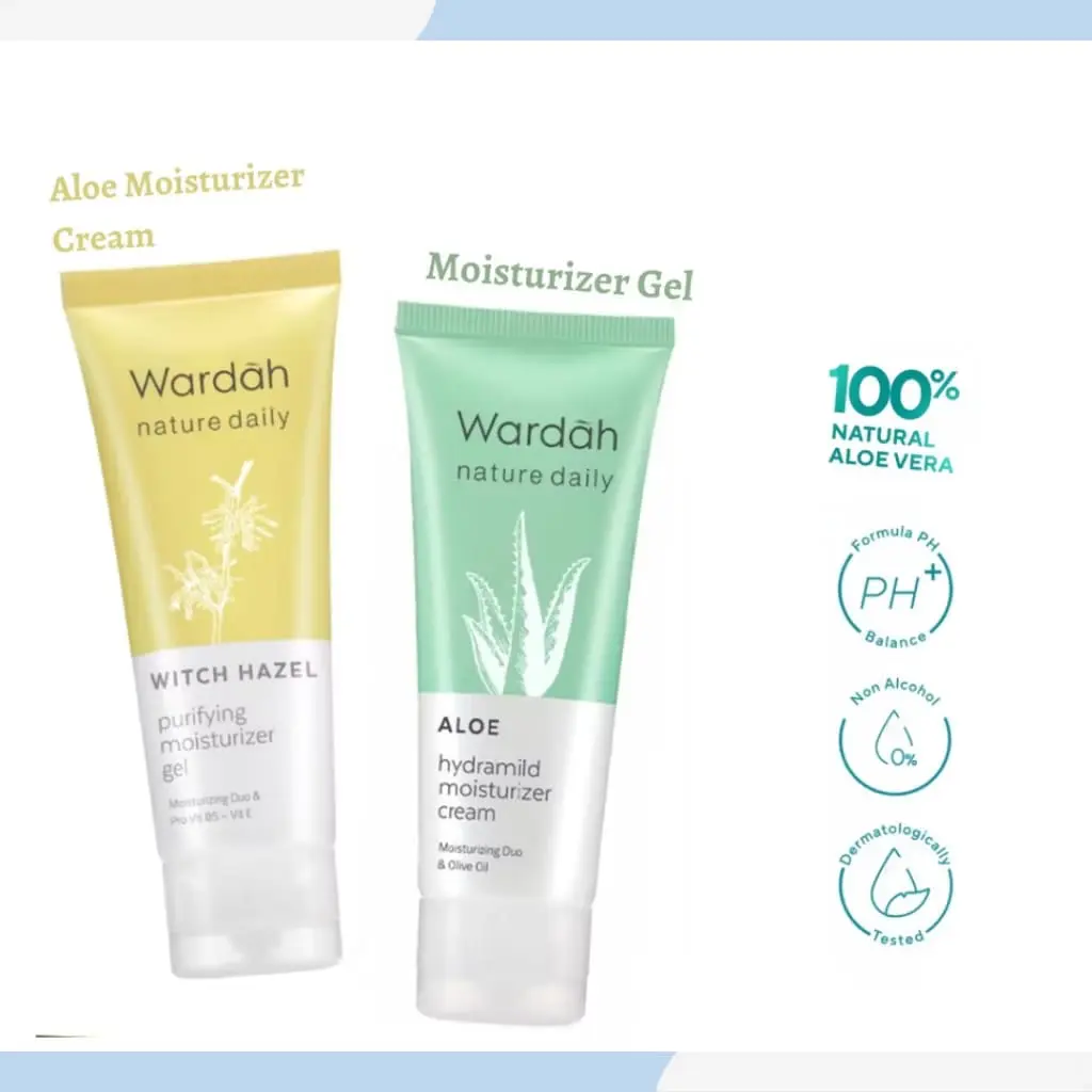 WARDAH Nature Daily Aloe Hydramild Moisturizer Cream 40ml & Witch Hazel Purifying Moisturizer Gel 40ml