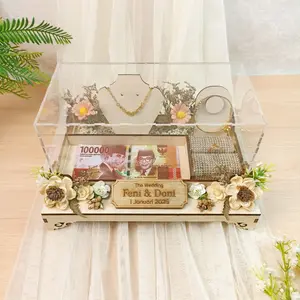 Kotak Perhiasan Uang & Mahar Pernikahan Kayu Akrilik Mika