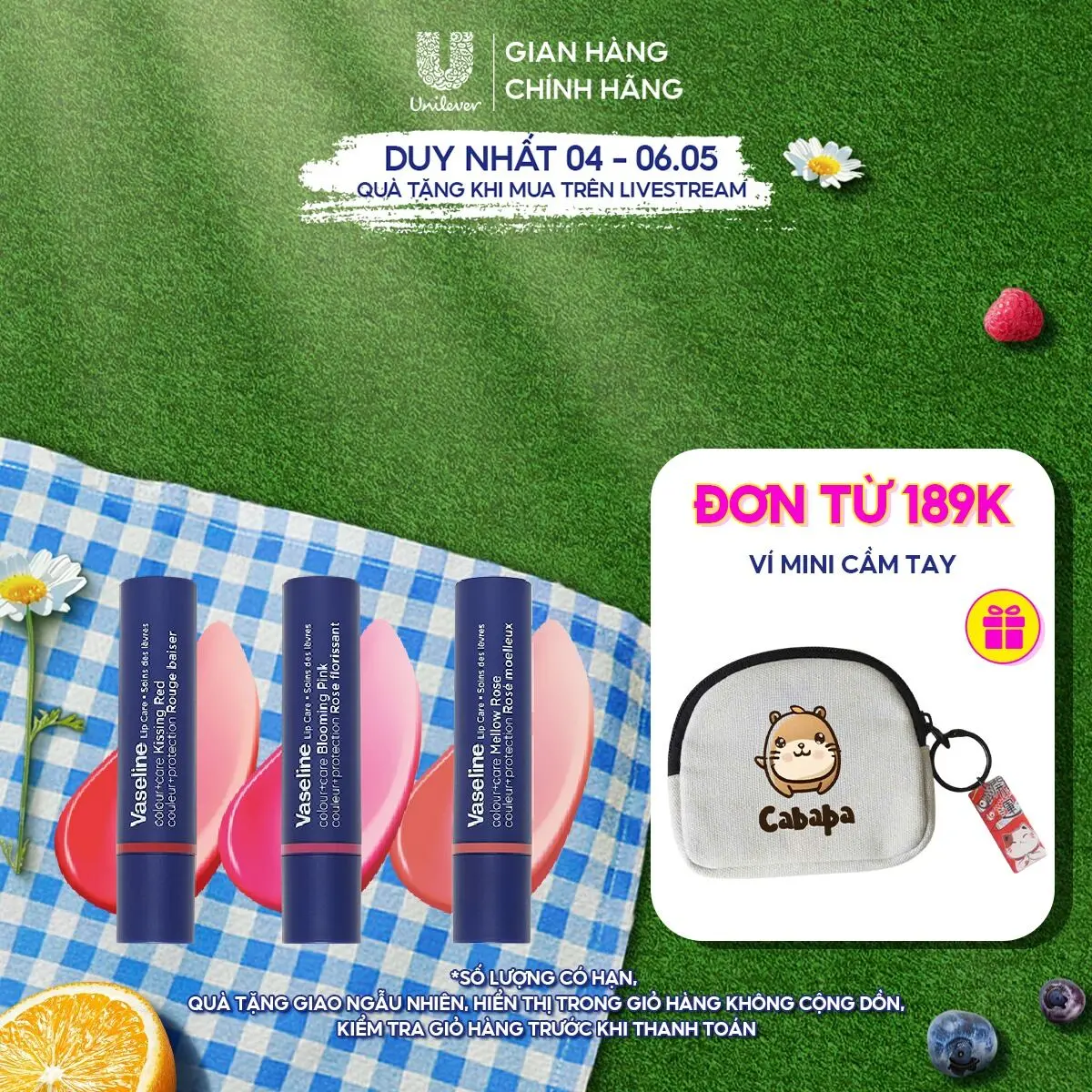 [Live] Son dưỡng môi Vaseline Lip Care Colour+Care 3g (tùy chọn)