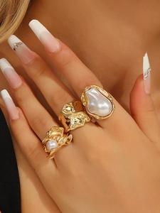 Conjunto de anillos vintage elegantes para mujer, diseños florales y de perla falsa, perfectos para uso diario, fiestas, bodas, colección de joyería de otoño invierno
