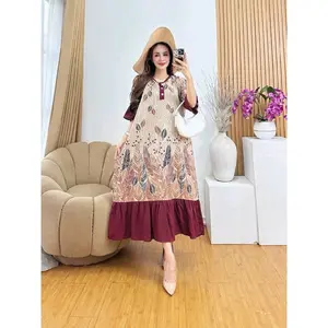 Daster Jumbo Wanita Motif Daun Putri Malu Daster Santai Harian Cutting Longgar Bahan Lembut dan Nyaman