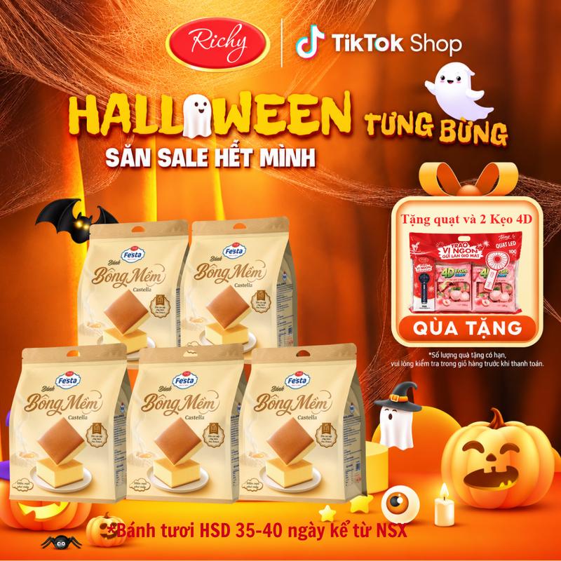 Combo 5 Bánh Castella Bông Mềm, Bánh Bông Lan Fe'star 150g (50g x 3 Bánh) Xốp Mịn