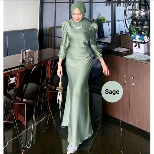 dress gradasi bridesmaid Zapaka Women Grey Green Printed Flower Bridesmaid Dress with Slit Square Neck Chiffon Wedding Guest Dress, Dusty Sage / US20W