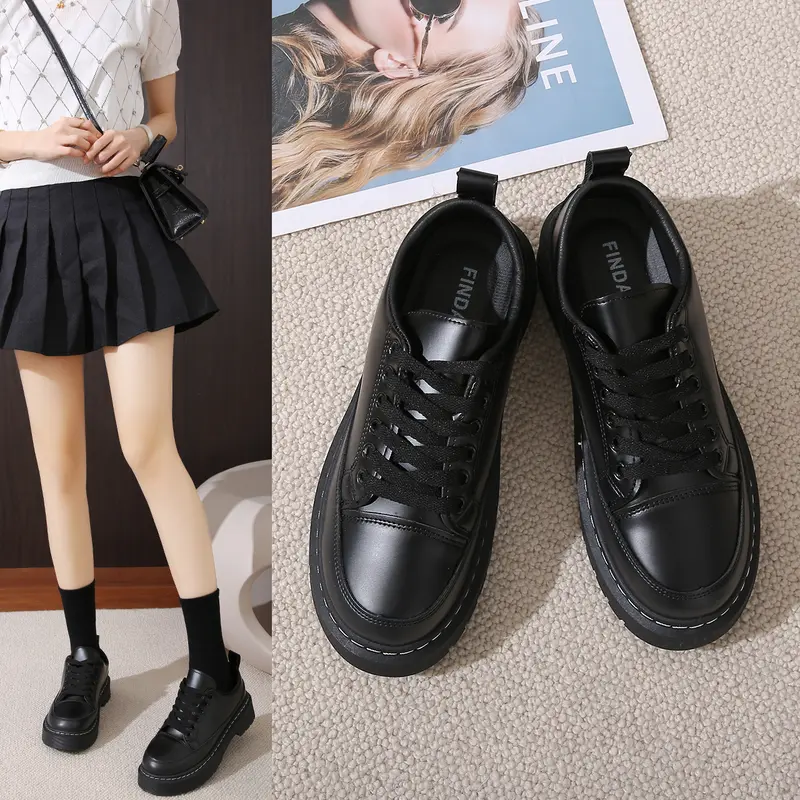 SK-145 [FF] Sepatu Unisex Hitam Formal Terbaru Sepatu Wanita Tali Kasual Kekinian Sepatu Perempuan Korean Style 0