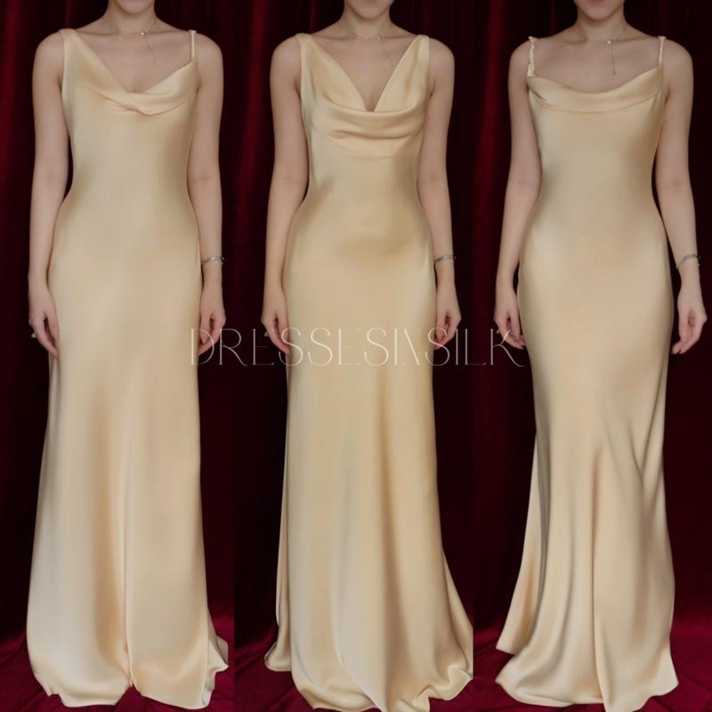 | Jaine Dress | Đầm Lụa Cổ Đổ Xoắn Dây Đổ Lưng Không Dây Kéo Không Mút