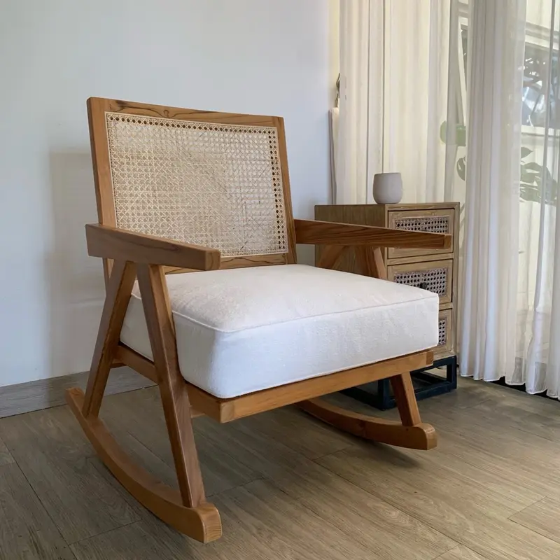 Kursi Goyang Jati Kombinasi Rotan Alam Murah - Furniture 4