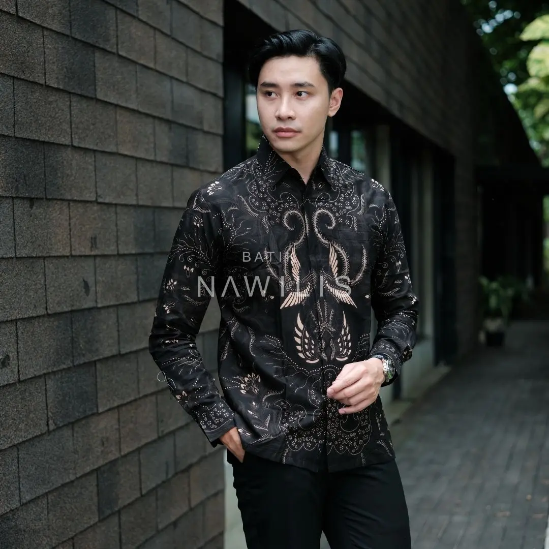 Baju BATIK NAWILIS Kemeja Panjang Pria Slimfit Lapis Furing Premium Motif PARAKRAMA HITAM