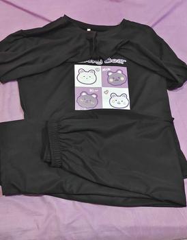 Product Review of Sut 2 helai untuk perempuan dan pelajar, set pakaian jenis nipis, beruang cantik, baju lengan panjang longgar, seluar pinggang anjal kaki lebar from @**_ 1