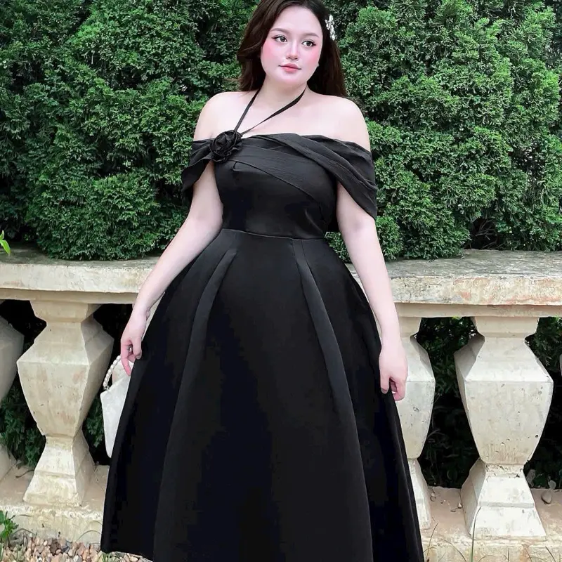 Đầm dự tiệc dáng dài kèm tag hoa sang chảnh bigsize 55 đến 90 ký chất taptar màu trắng đen hồng