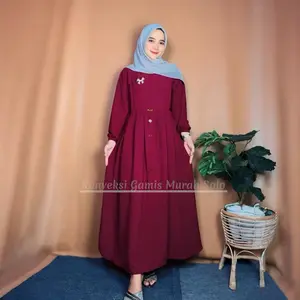[Langsung kirim] Gamis NABILA Dress Wanita Muslim Polos Variasi Kancing | Crinkle Airflow